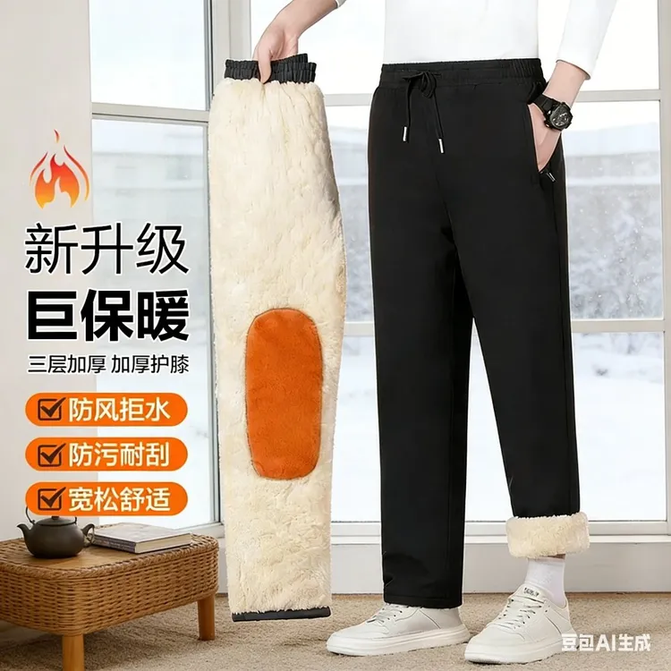 【升级护膝】加绒加厚保暖裤男女款冬季休闲宽松大码防风防水保暖裤