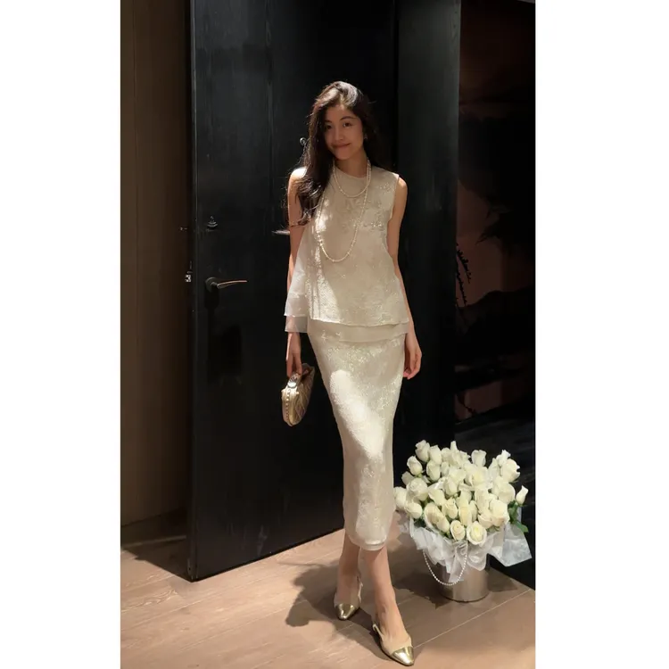 【N·COU】25夏新款【月引琵琶】流光暗纹浮雕提花金丝套装DY22599-1