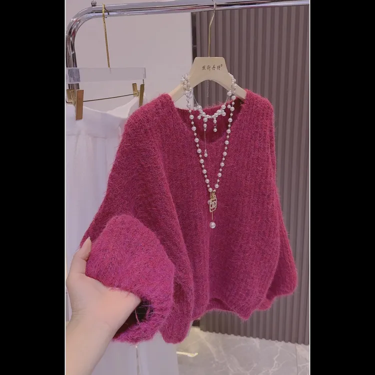 韩版时尚简约复古套头针织衫女上衣2025秋冬新款洋气宽松百搭毛衣