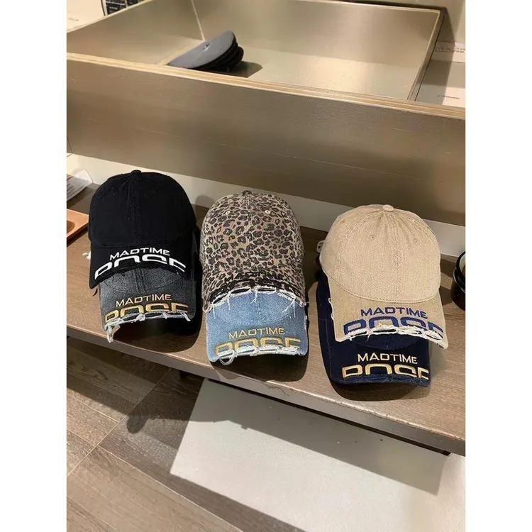 王安宇同款断檐刺绣磨破棒球帽韩版男女水洗做旧鸭舌帽短沿显脸小