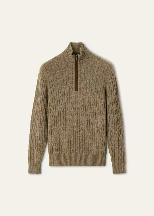 LP棕色小贝在穿的拉链领羊男士开衫