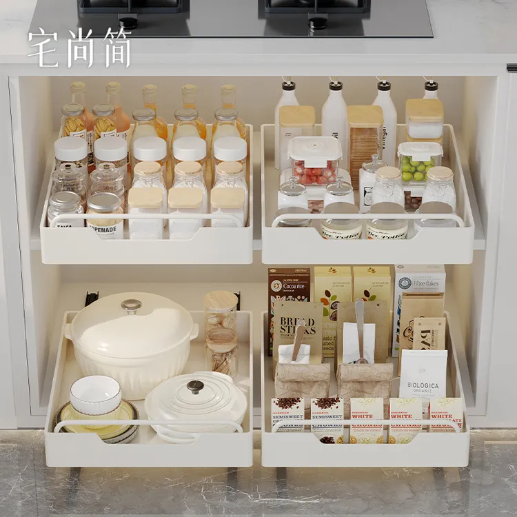 厨房多功能拉篮拉式厨房置物架下水槽深柜碗碟盘柜内抽屉式收纳盒