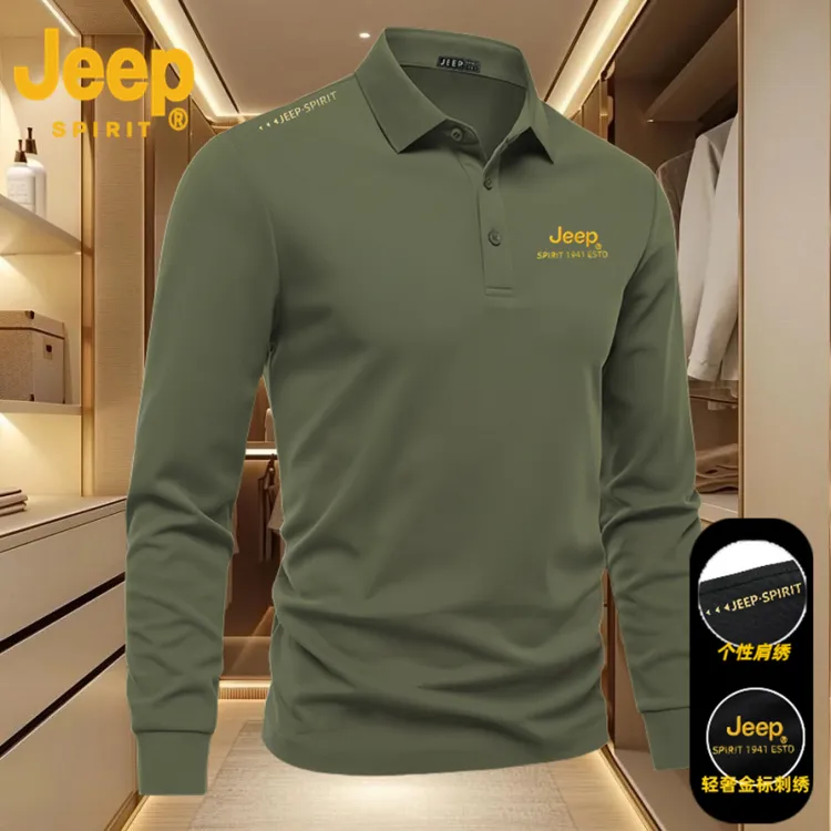 JEEPSPIRIT刺绣长袖POLO衫轻奢爆款百搭时尚流行男装常规上衣男士