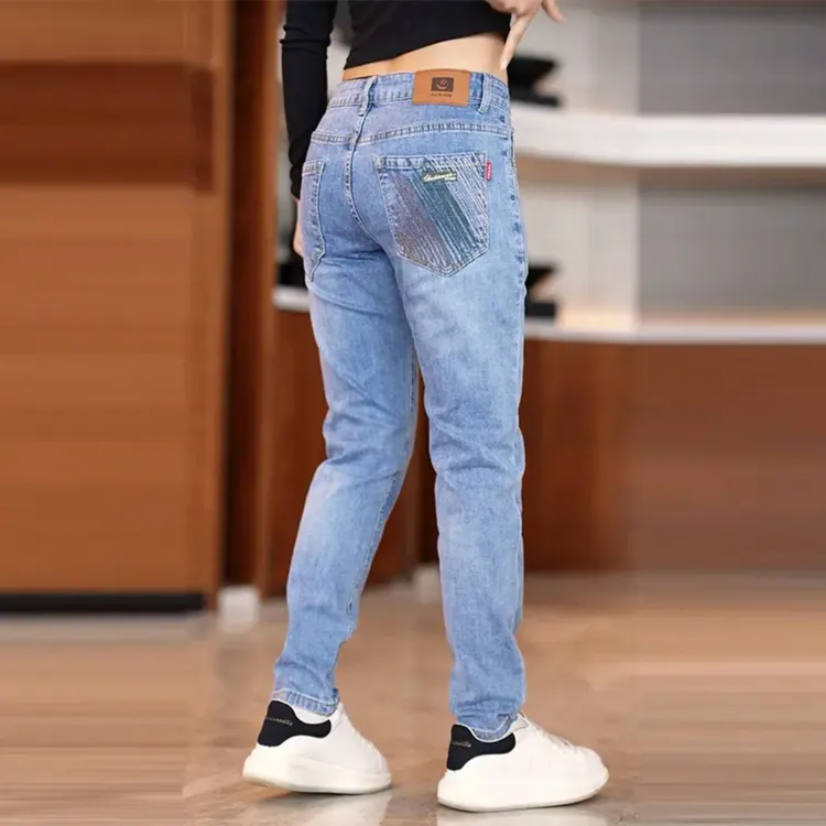 弹力刺绣牛仔裤男款秋冬爆款休闲男裤子潮流时尚韩版长裤子加绒