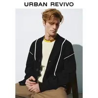 【HOT】UR2025秋季新款男装休闲V领撞色边针织开衫UMY950011