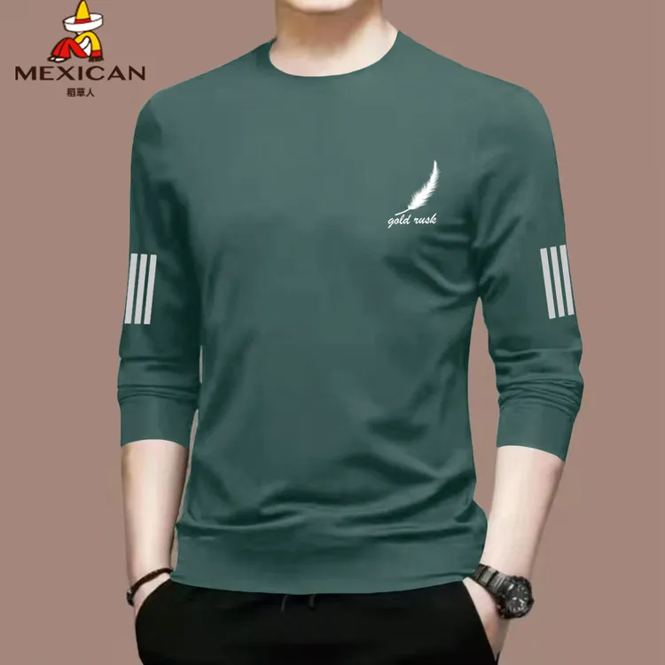 稻草人长袖男士T恤秋季内搭秋衣宽松纯棉打底衫印花t恤长袖