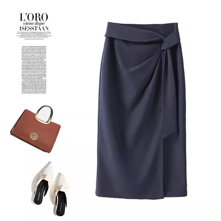 不规则高腰半身裙女2025春季新款中长修身开叉包臀气质聚酯纤维一