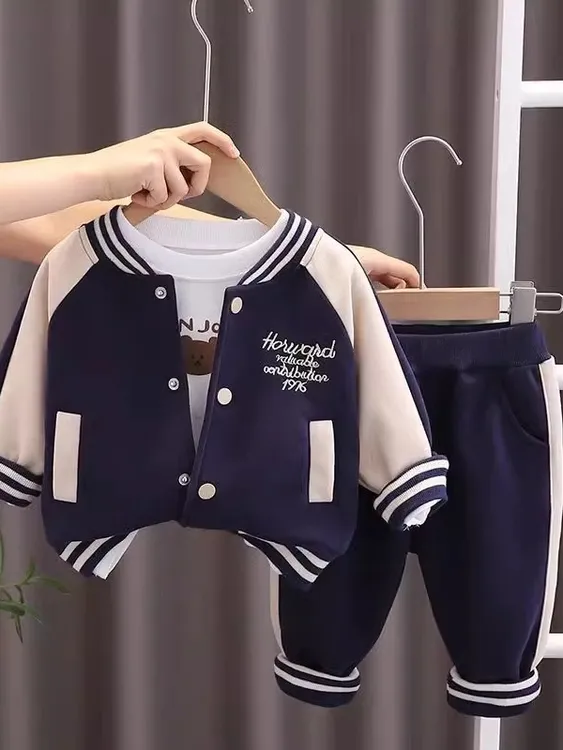 男童春秋套装2025新款婴幼儿童中小童卡通刺绣外套时尚宽松长裤