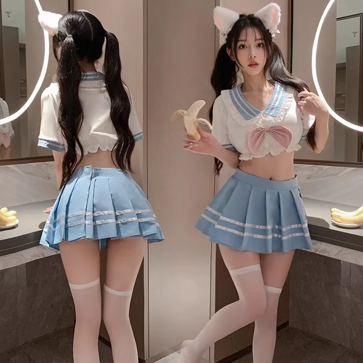 【粉蓝幻想】日系可爱风网红制服ol夏季性感裙子条纹甜美超短纯欲风