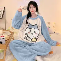 秋冬季卡通小八长袖保暖圆领新款睡女童中大童家居服套装