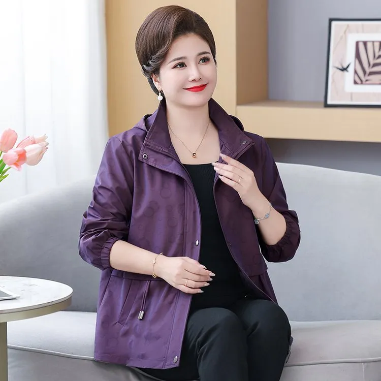 加大加肥大码中老年妈妈装宽松2025年秋季气质休闲女士连帽中长款