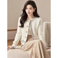 JY#拼色针织毛衣外套女新款韩版洋气减龄开衫减龄上衣DY12068