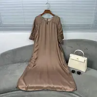 【花滿林】“大麦”新款咖色V领抽褶设计时尚阔版连衣裙6935