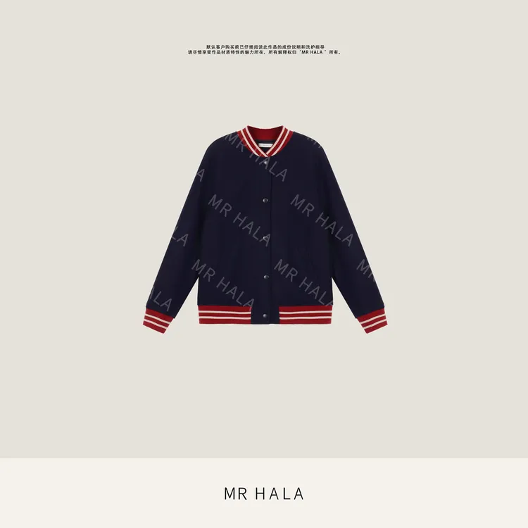 MRHALA 品洲嵌色细织羊桑蚕丝拉链棒球夹克外套女 LW53078