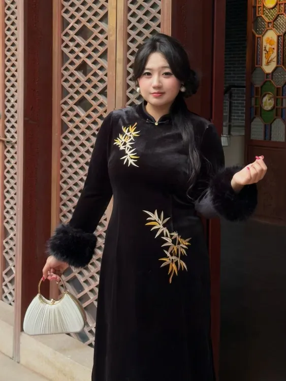 码加加51902新中式国风改良旗袍高端气质显瘦加绒厚款旗袍连衣裙