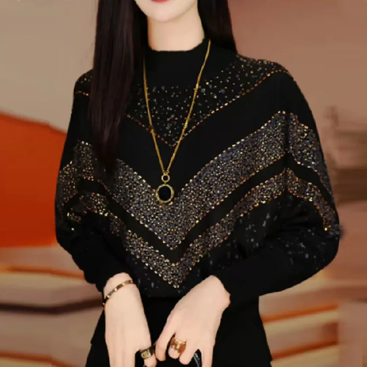 秋冬季时尚韩版减龄休闲针织衫女士高档潮流洋气显瘦圆领毛衣外搭