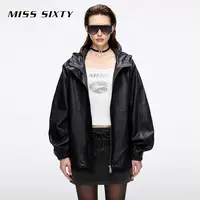 Miss Sixty2025秋季新款真皮外套连帽拉链按扣羊皮革贵气感流光风