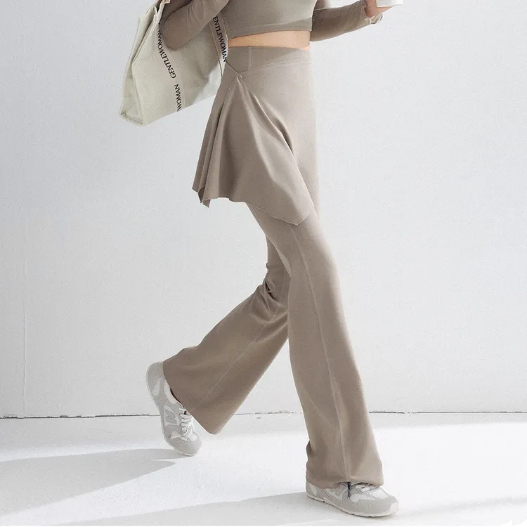 运动长裤女微喇假两件瑜伽裤外穿显瘦阔腿裤高腰提臀普拉提健身裤