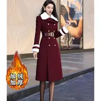 【加绒加厚】【送腰带】毛呢外套女冬装新款中长款收腰气质大衣HY0154