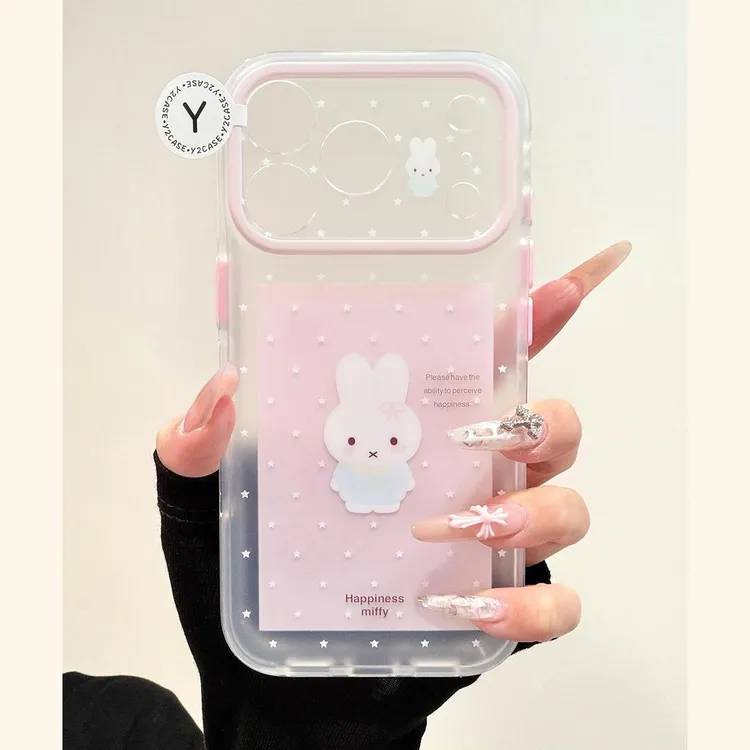 日韩可爱粉蝴蝶结米菲兔适用17pm手机壳iphone16新款15