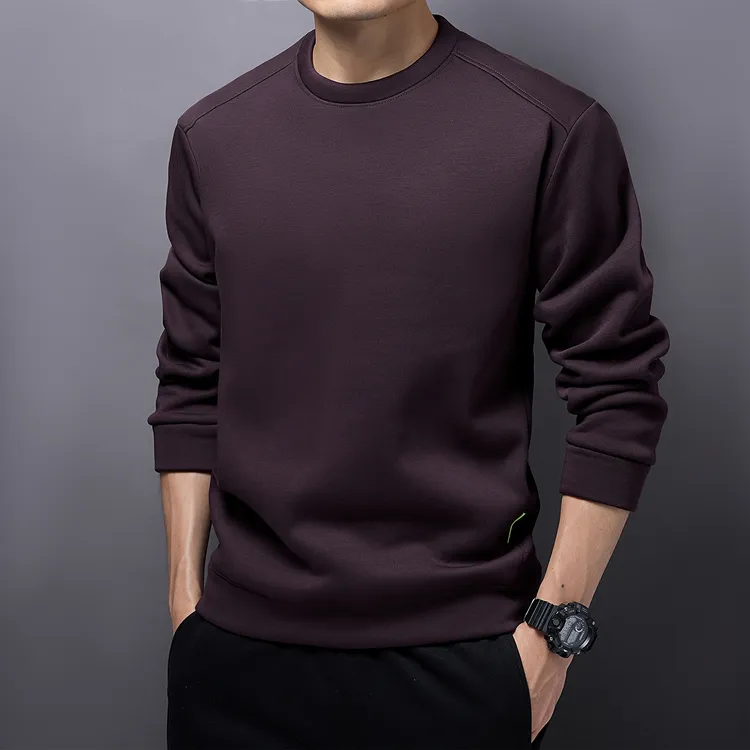 580！加绒加厚男士奥粒绒保暖卫衣秋冬款厚款宽松外套圆领上衣纯色