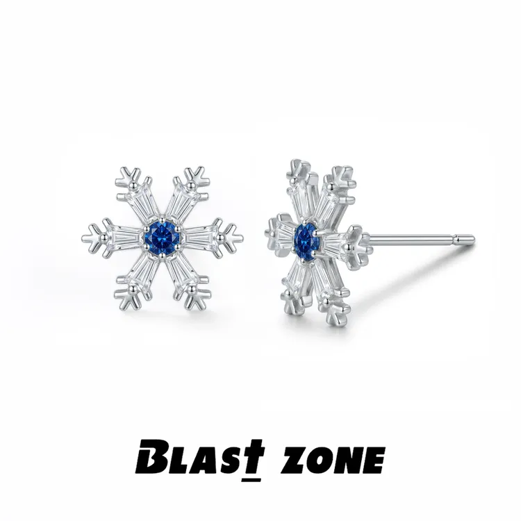 925银合成锆石耳饰 蓝宝雪花耳钉镶嵌新贵耳环高级百搭男女通用款