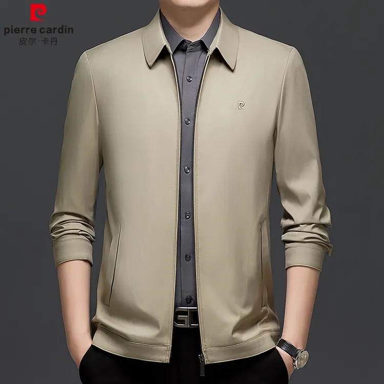 皮尔卡丹2025年秋冬季男士新款商务休闲外套绅士行政翻领夹克外套