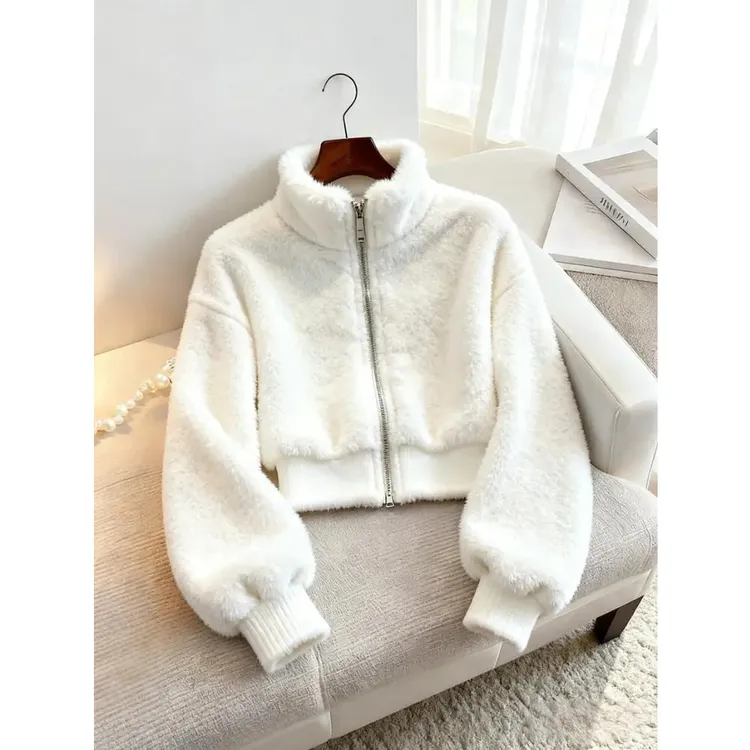 厚款冬季新款立领保暖宽松时尚洋气短外套今年流行的拉链百搭上衣