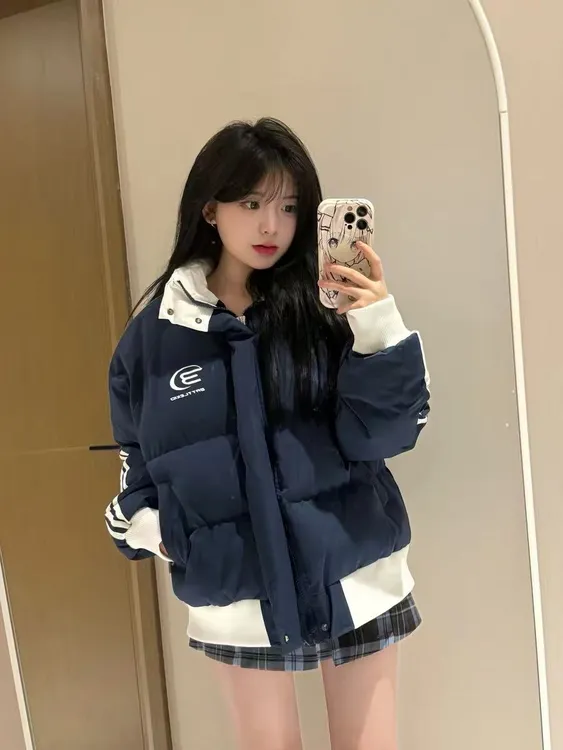 【清仓】棉短款服长袖棉衣常规秋冬情侣字母撞色厚款加厚女百搭宽松