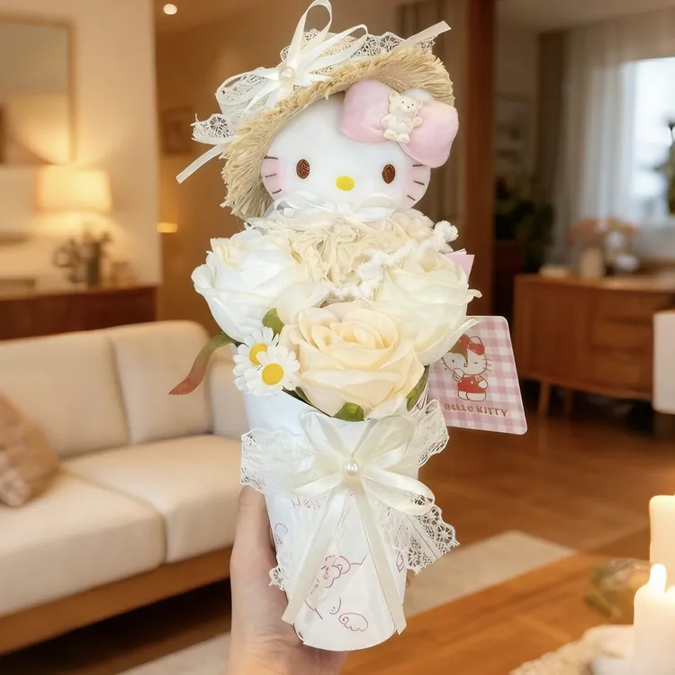正版hellokitty纯白花嫁花束kt三丽鸥包包玩偶挂件送人生日礼物女