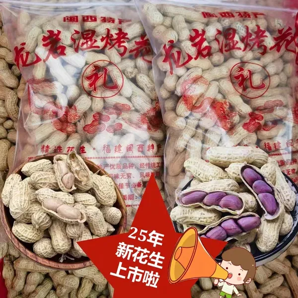 正宗龙岩湿烤花生带壳水煮原味酥脆四粒红紫衣晒干新花生精选大粒