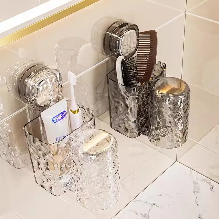 牙刷架置物架吸盘牙刷置物漱口杯刷牙杯子牙膏卫生间壁挂式免打孔