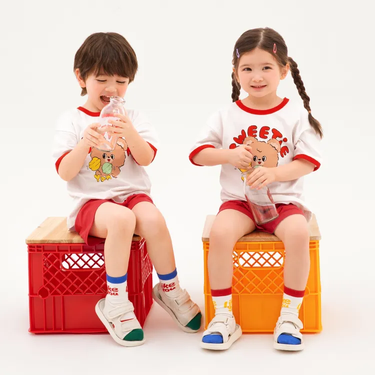 韩国olomimi纯棉夏季女童短袖套装儿童宝宝短裤幼儿夏装卡通小童
