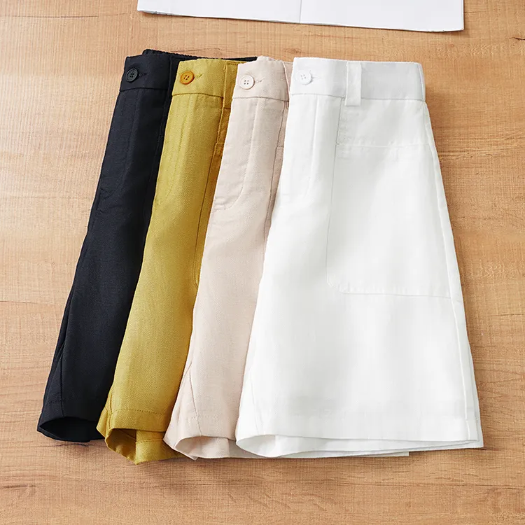 天丝亚麻休闲短裤女夏季薄2025新款宽松垂感透气阔腿直筒五分热裤