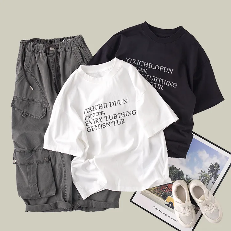 吴小越w1117男童夏款短袖圆领无感印花韩版棉t恤中大童儿童上衣