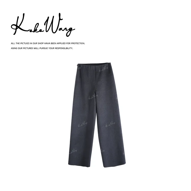 KOKO WANG秋冬120支绢丝羊毛混纺显瘦百搭直筒休闲裤X7985K03K01