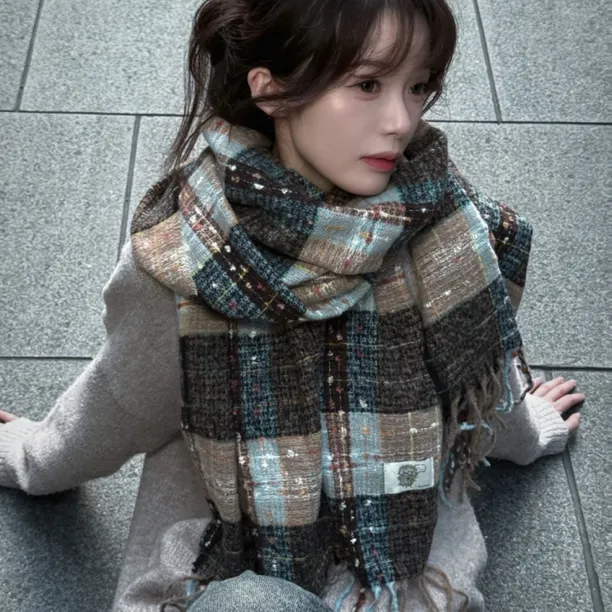 Honey Puppy星星眼泪围巾氛围感保暖围脖学生休闲格纹百搭男女