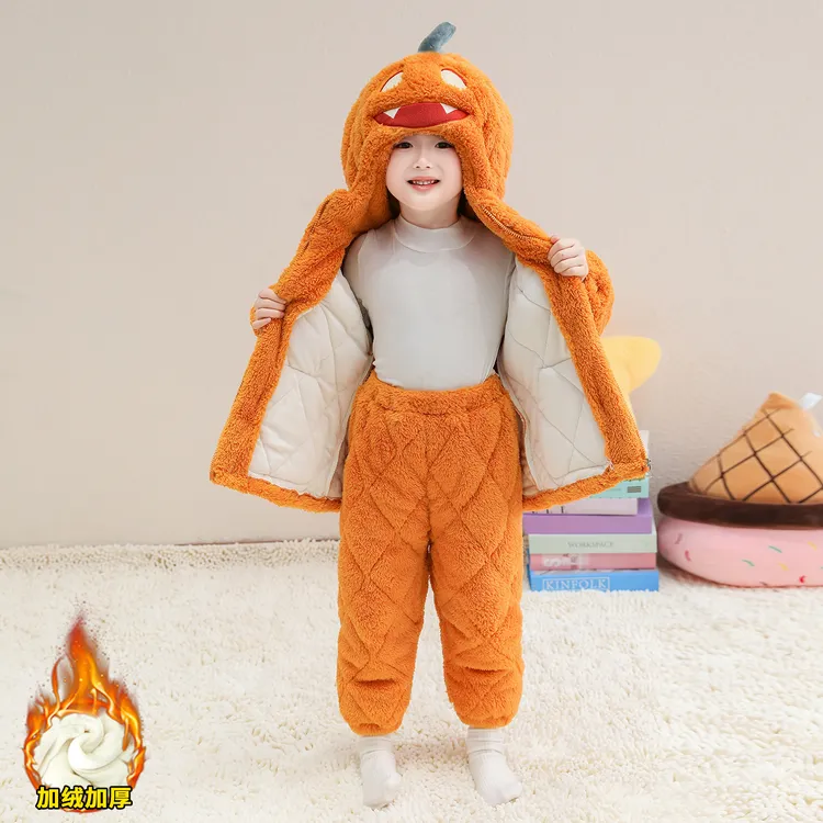 儿童睡衣三层夹棉加厚男童家居服2025冬季新款女童珊瑚绒加绒套装