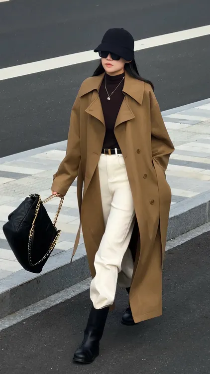 针西【1699无人区】高个子穿搭高级感中长款英伦风风衣25QDFZ0216