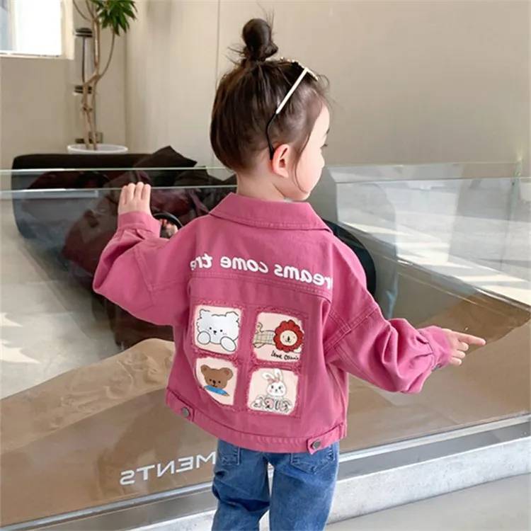 春秋女童装外套宝宝洋气个性潮牌韩版卡通翻领牛仔服夹克上衣河北