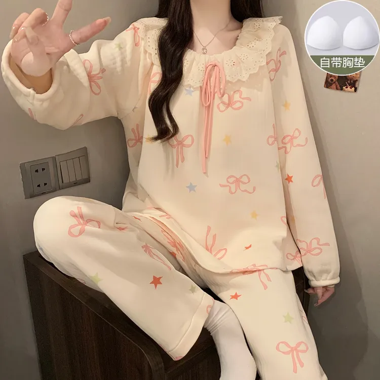 空气棉睡衣春秋款女可外穿甜美女款爆款2025新款秋冬季家居服套装