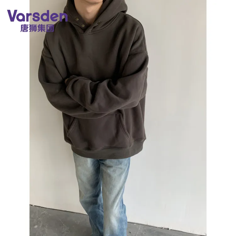 唐狮集团Varsden高级感纯色韩版秋季连帽卫衣ins风宽松男款套头衫