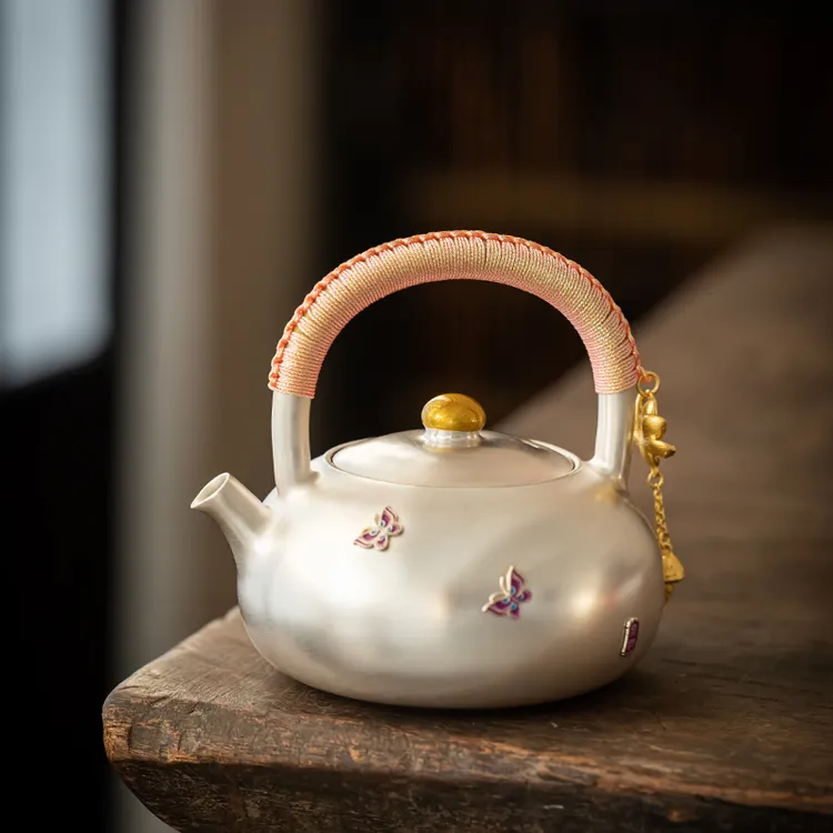 茶壶鎏银耐高温提梁壶银壶中式单壶泡茶神器德化荏仟堂陶瓷茶具