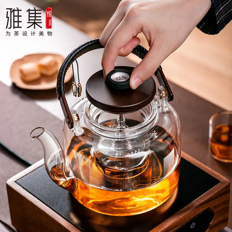 YAJI/雅集温显提梁壶耐高温玻璃茶壶蒸煮两用新款泡茶壶家用水壶