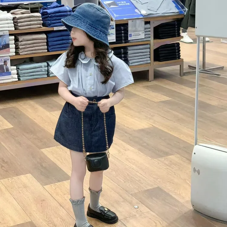 壹妈童装韩版女童时髦洋气套装2025夏装新款儿童衬衫半裙两件套