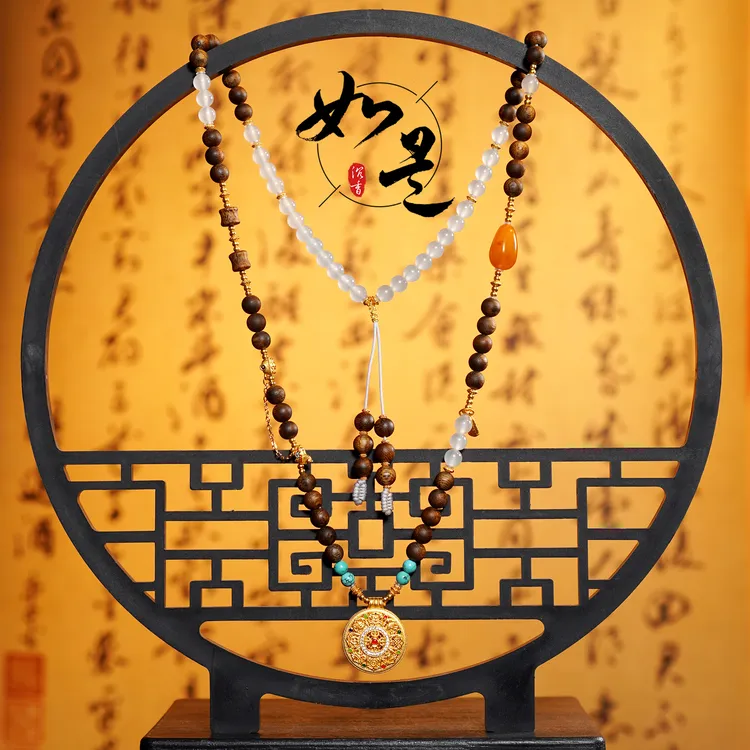 沉香「如是·冬至」6mm圆珠+和田玉+s925银+蜜蜡绿松 海南沉香手串