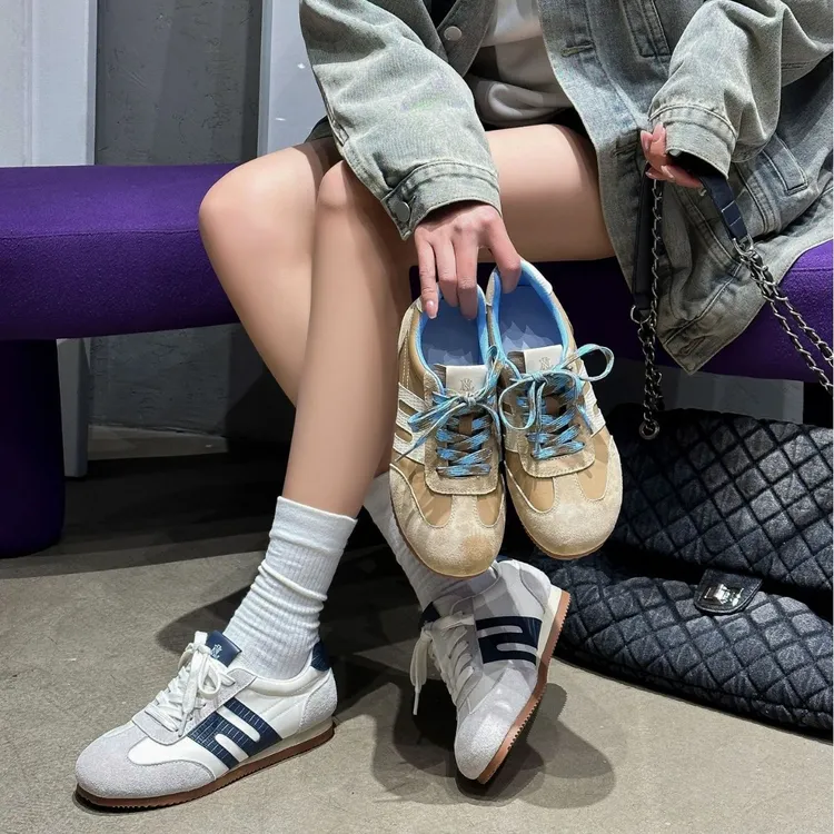 真皮德训鞋女2025鞋子春季新款系带显瘦舒适百搭时尚休闲运动鞋