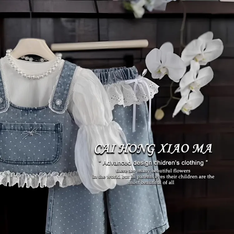 韩系女童2025春季新款洋气宝宝女童套装潮流三件套时尚童装