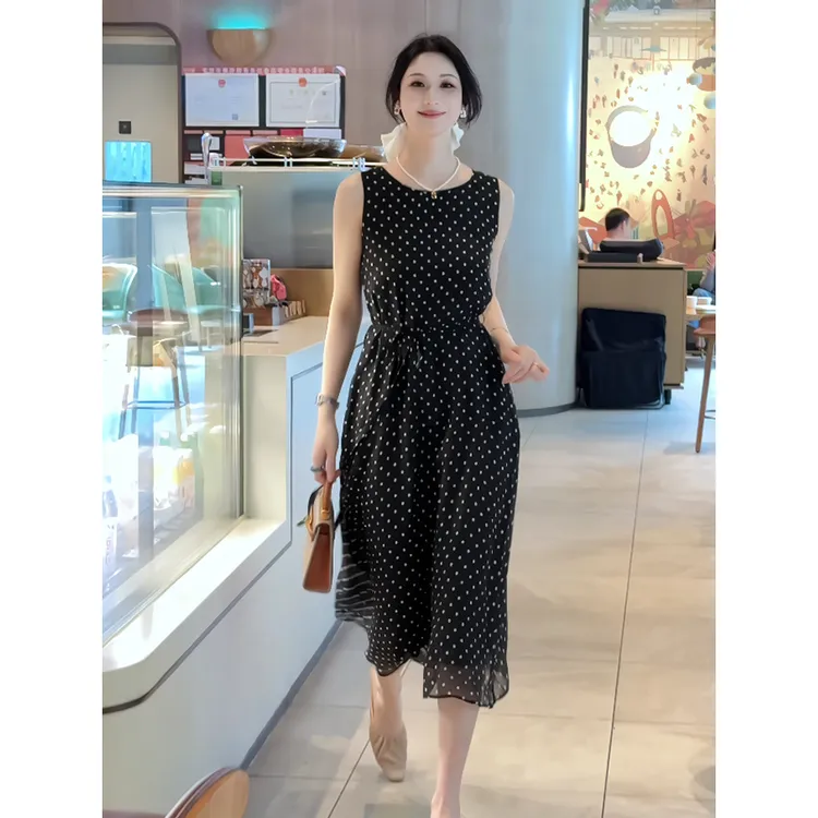 2287#法式气质波点连衣裙女夏季新款小众减龄高腰显瘦背心长裙