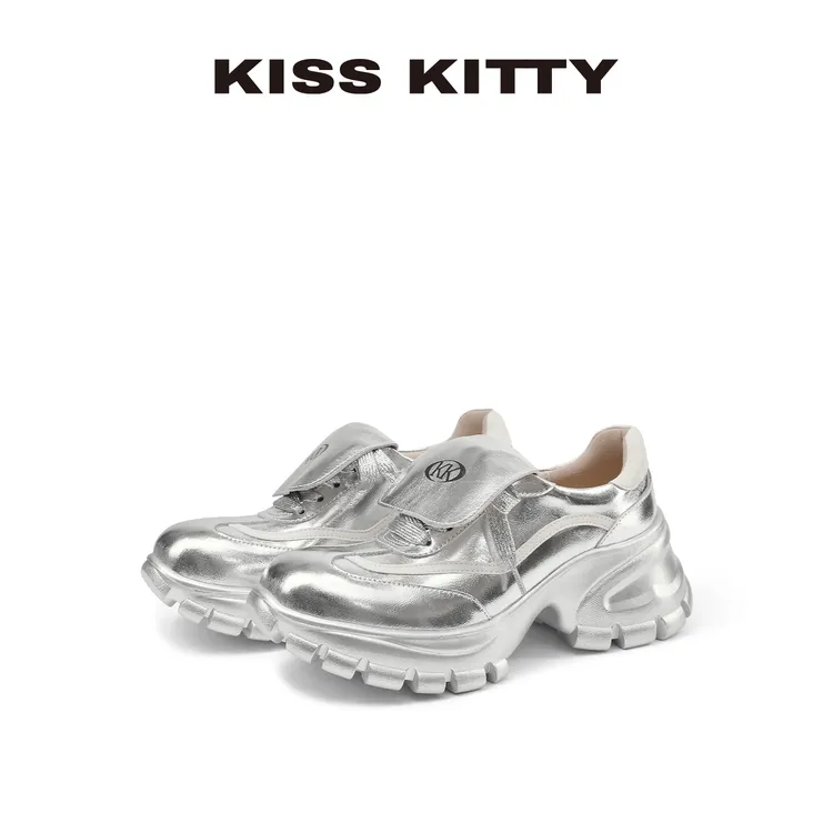 KISSKITTY翻盖老爹鞋女秋季透气25年款松糕厚底休闲运动鞋